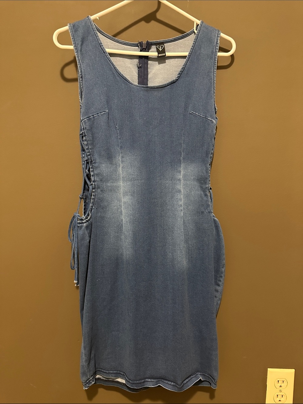 Windsor Denim Lace-Up Side Mini Dress | Sleeveless Bodycon | Size Large
